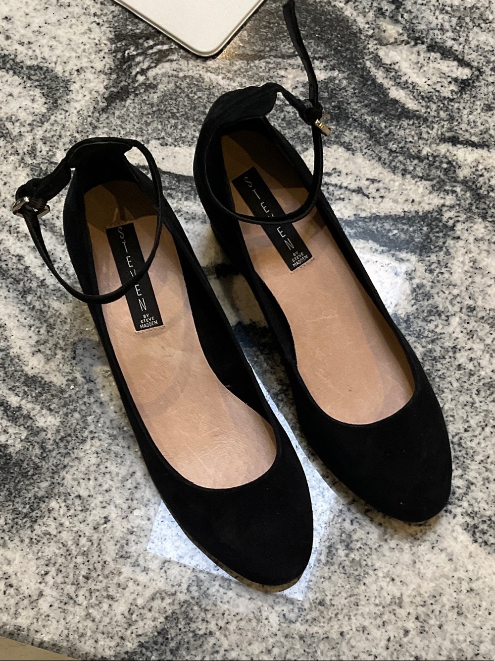 Steve Madden Black Suede Ankle-Strap Pointed Flats